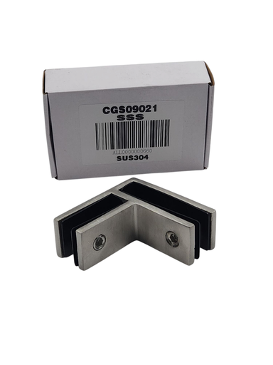 [Glass-Accessories-NoCut-Clamp-090-2-Closed-Double-Corner-U-Shape-SS304-SSS] 90 Double Corner Clamp for Glass Closed Inside (No Cut) (SSS)