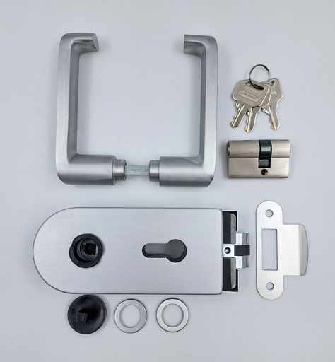 [Glass-Acce-Lock-YC-03B-LOCK-WITH-HANDLE-WITHOUT-GASH-DL601A DL-8110-Aluminum] Lock with Handle with side